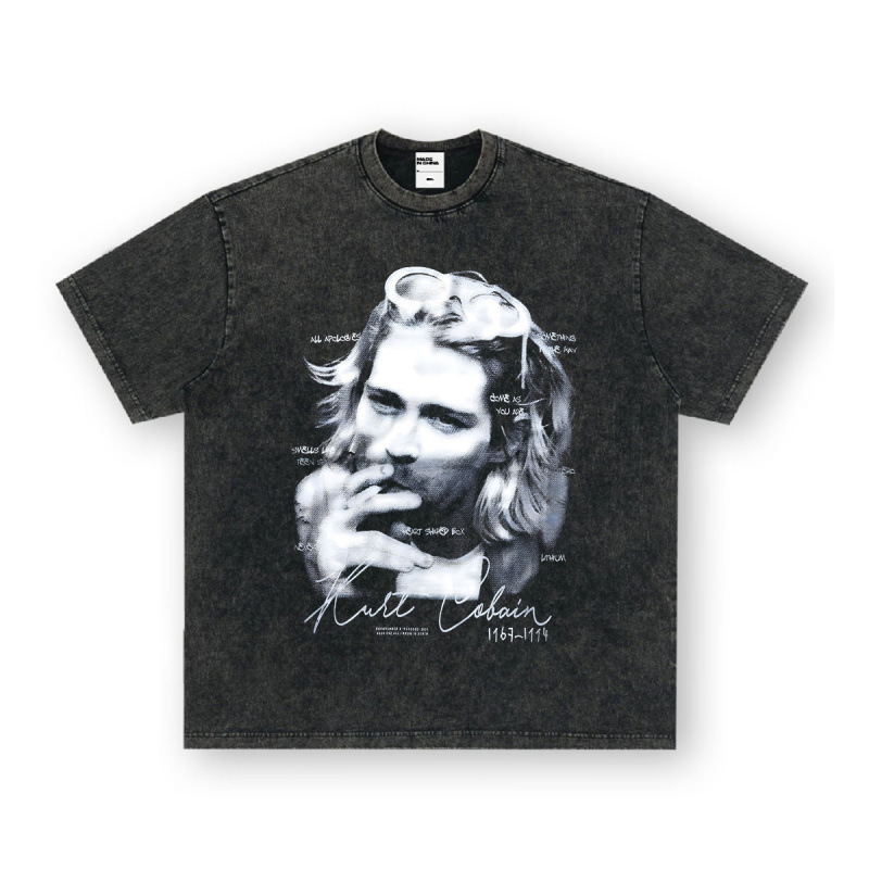 NIRVANA ロックアメリカン 3D デジタルプリントレトロ半袖 T シャツクロスボーダープリントアメリカンファッションヴィンテージ模造綿|undefined