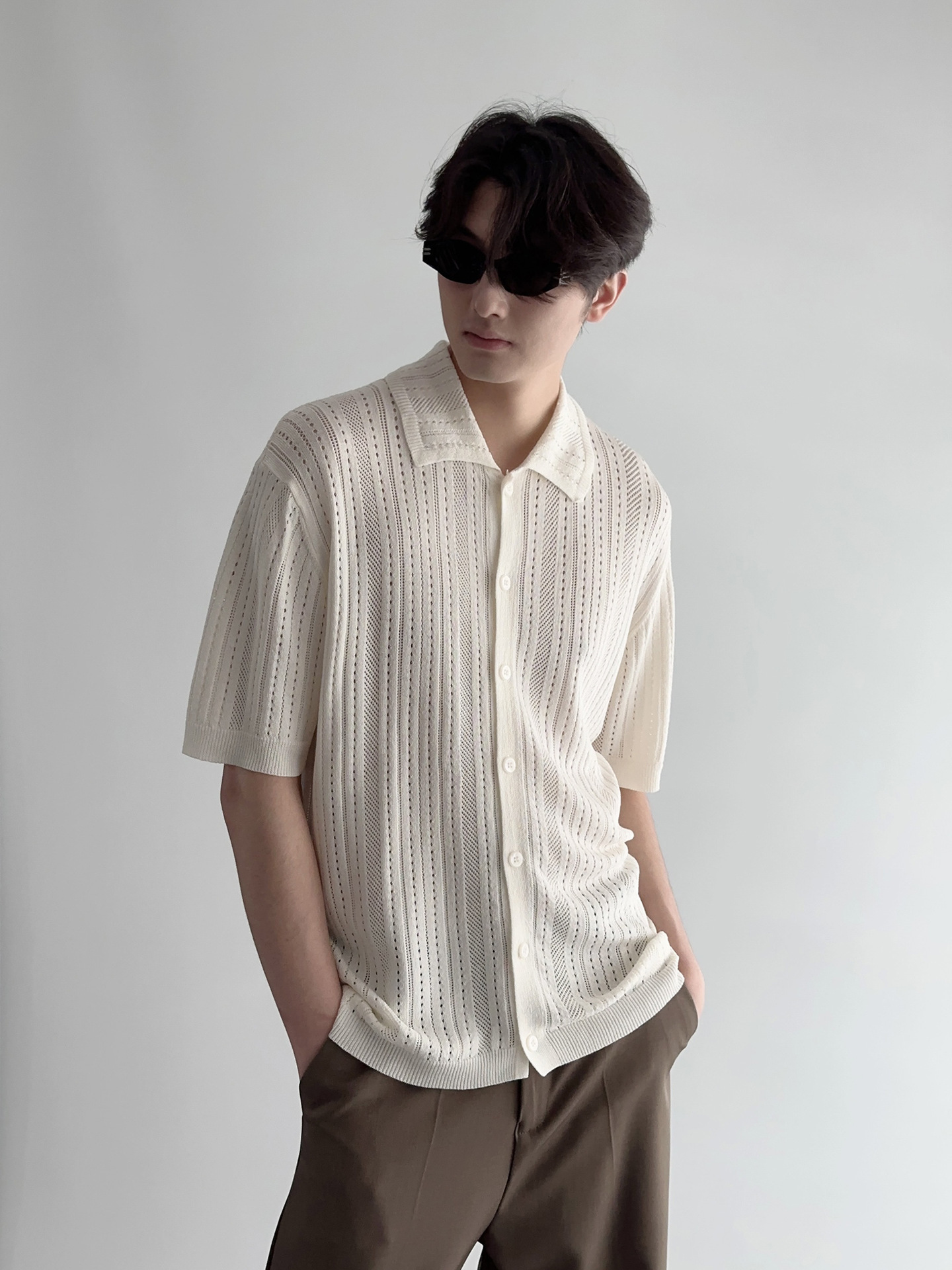 Retro knitted summer breathable lace shirt for leisure