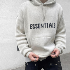 ESSENTIALS HHH マルチライン植えジャカードレターセーターカジュアルセーターフード付きスウェットシャツハイストリートカップルトレンド