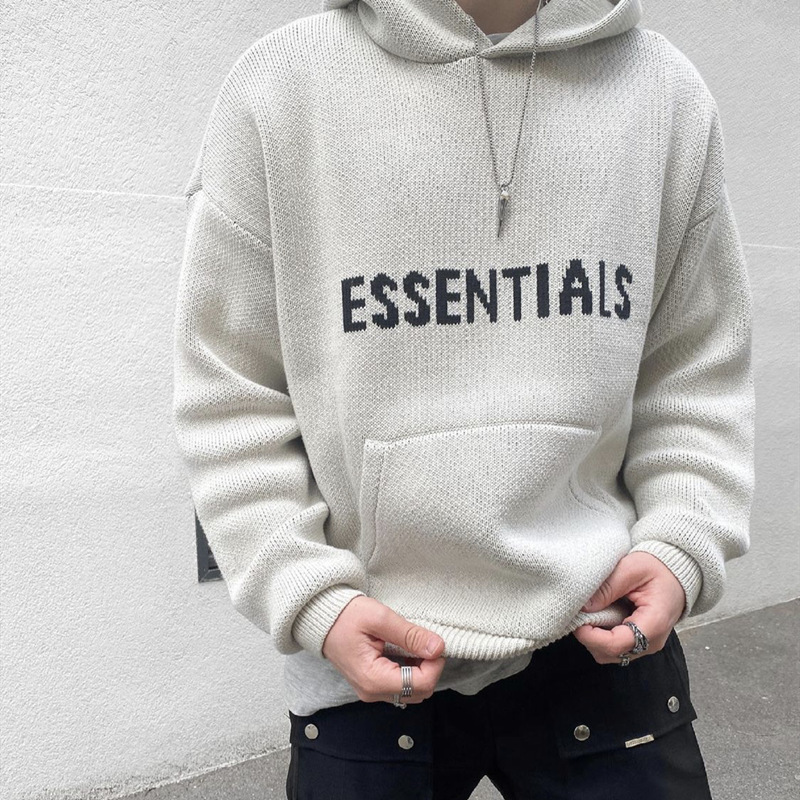 Essentials Hhh Multi-Line Jacquard Letter Knitwear Casual Knitwear Hooded Sweatshirt High Street Couple Trend