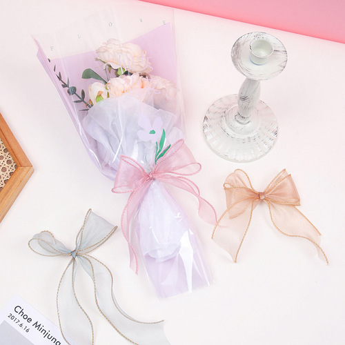Pure Color Ribbon with Bow, Factory Wholesale, Flower Weaving Edge Band, Tassel Ribbon, Flower Shop Fresh Flower Packaging, Fish Tail Ribbon