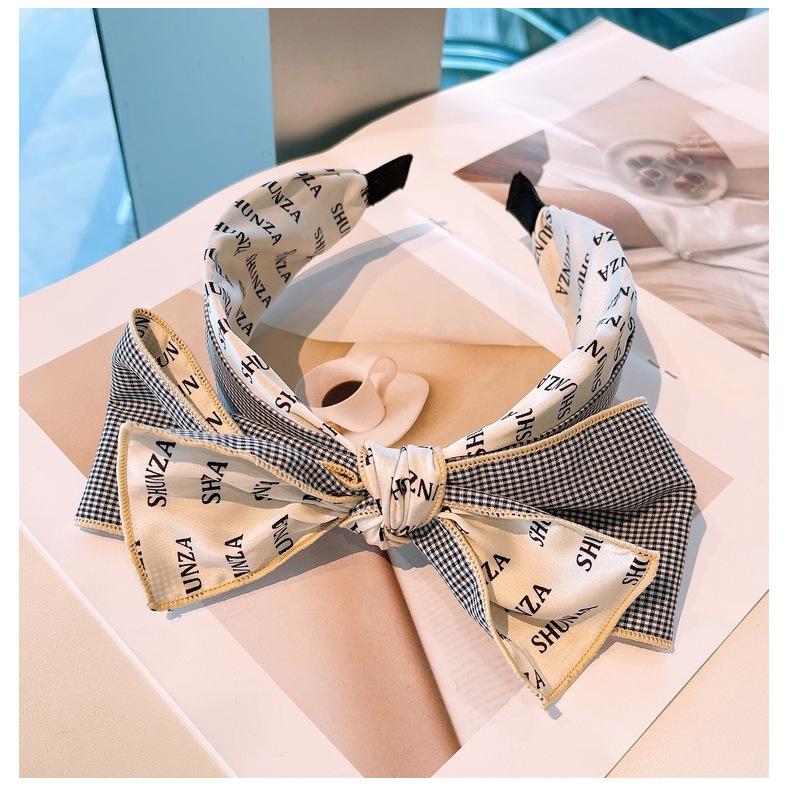 Korean Color Matching Letter Lattice Large Bow Hair Band display picture 12