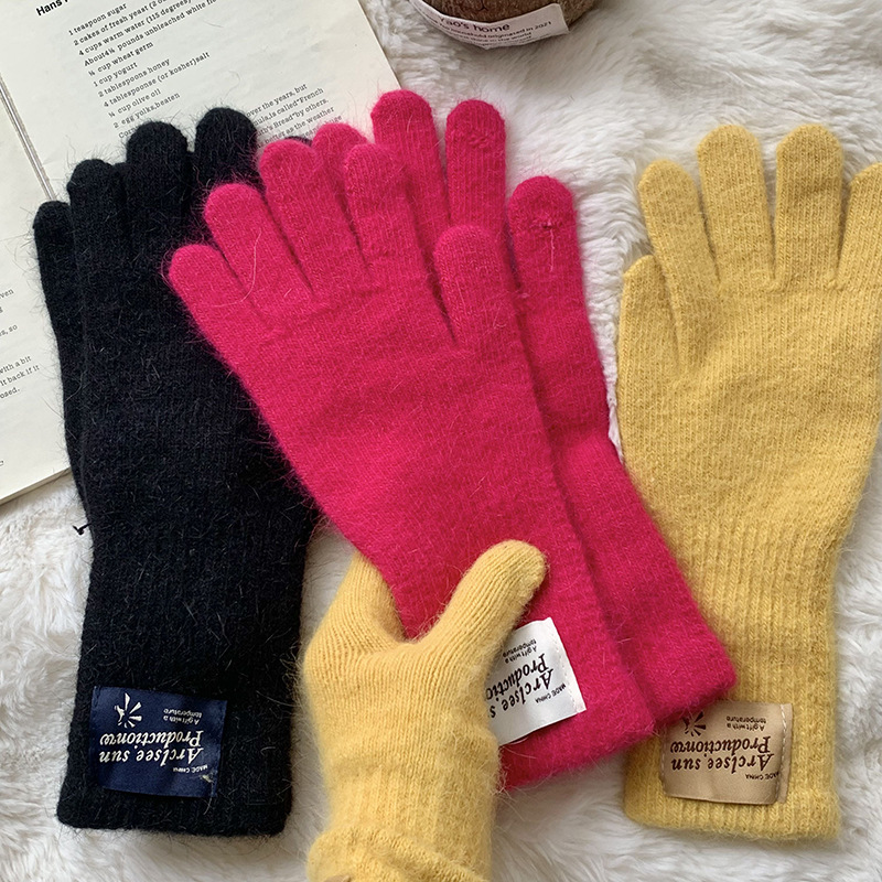 Guantes de invierno para mujeres lindos nuevos chic lana tejido arco pantalla táctil a prueba de frío dedos dedos de fuga guantes de bicicleta