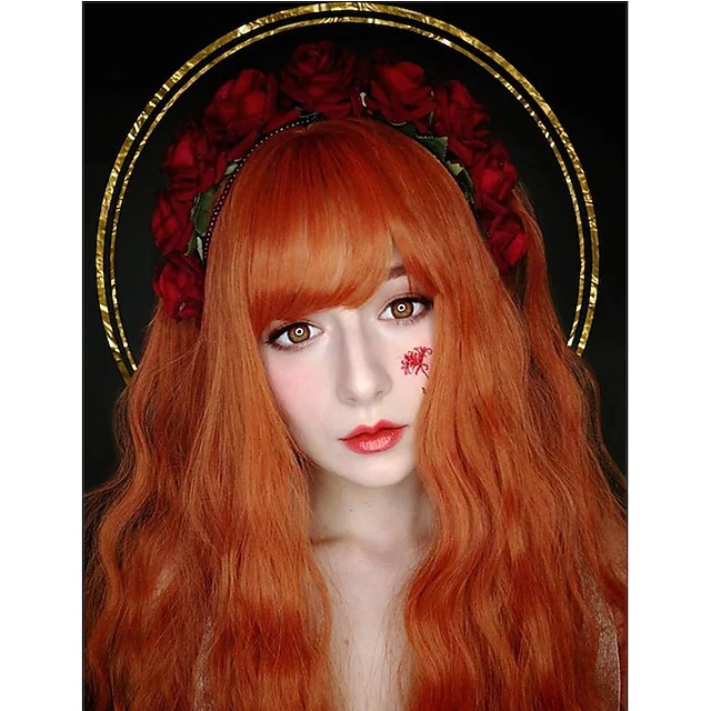 Synthetic wig New Women's Small Water Wave Pattern Wool Long Curled Hair Straight bangs Multi color Chemical Fiber Head Cover_voghion.com