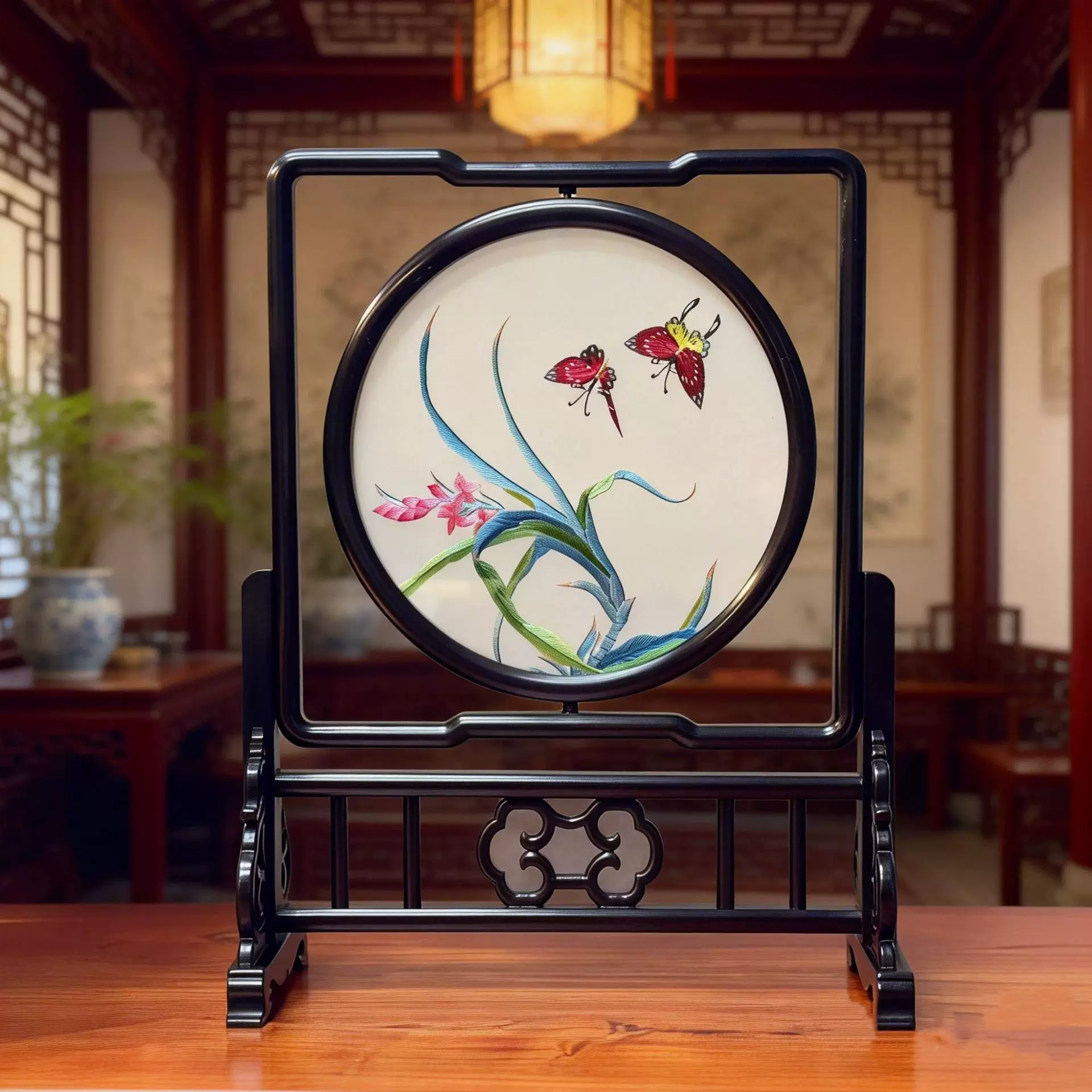 苏绣摆件手工刺绣摆台双面绣台屏中国风特色商务纪念礼品送朋友的