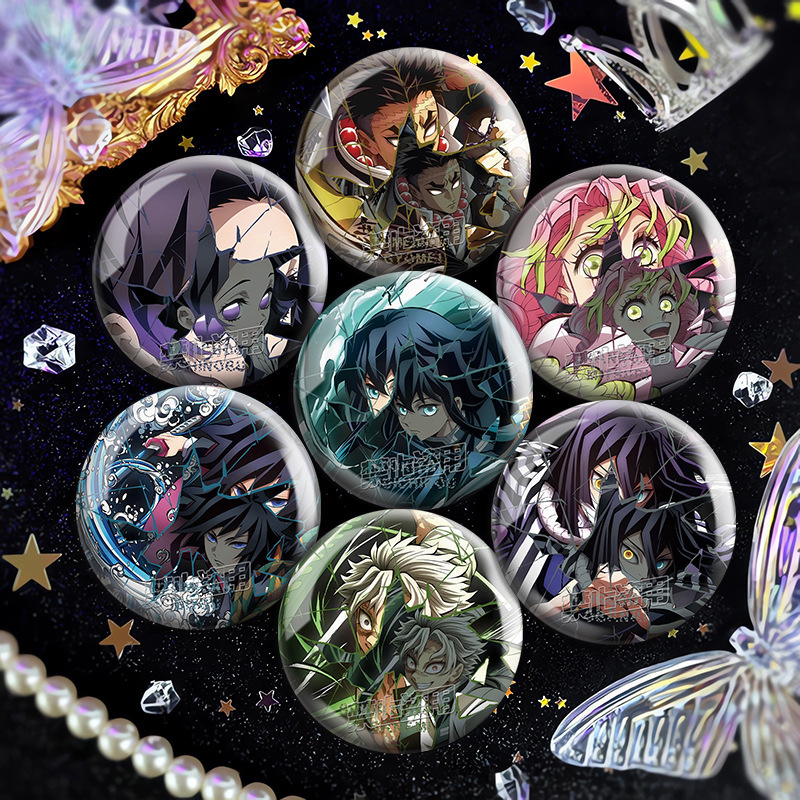 Demon Slayer Japanese Anime Fan-Made Original Two-Dimensional Merchandise Double-Glitter Reflective Fragmented Effect Badge Demon Slayer Japanese Anime Fan-Made Original Two-Dimensional Merchandise Double-Glitter Reflective Fragmented Effect Badge