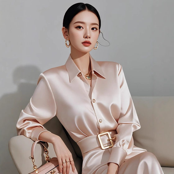 2025 Spring French Attend Important Occasions Temperament High-class Feeling Hall Air Champagne Shirt Dress