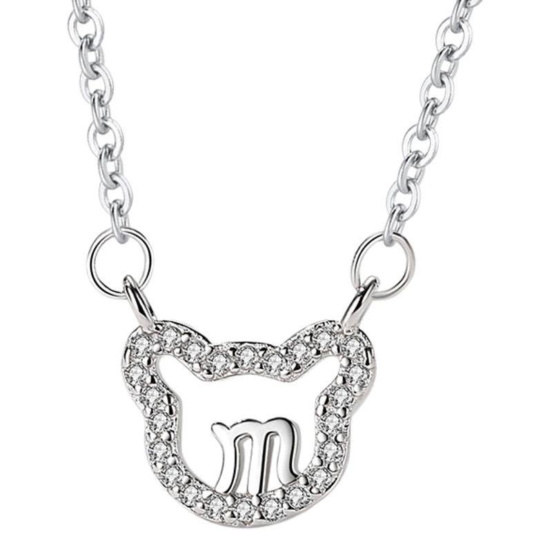 Lindo diamante oso s925 collar de plata esterlina para mujer estilo coreano ins estilo clavícula cadena letra M diseño sentido japonés y estilo coreano