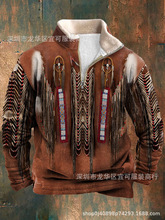 亞馬遜跨境歐美男裝西部民族風休閑拉鏈立領衛衣男
