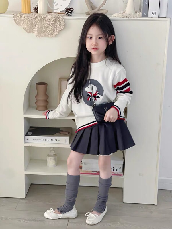 儿童毛衣秋冬长袖圆领套头针织衫男女宝宝卡通小狗四条杠毛衣代发|undefined