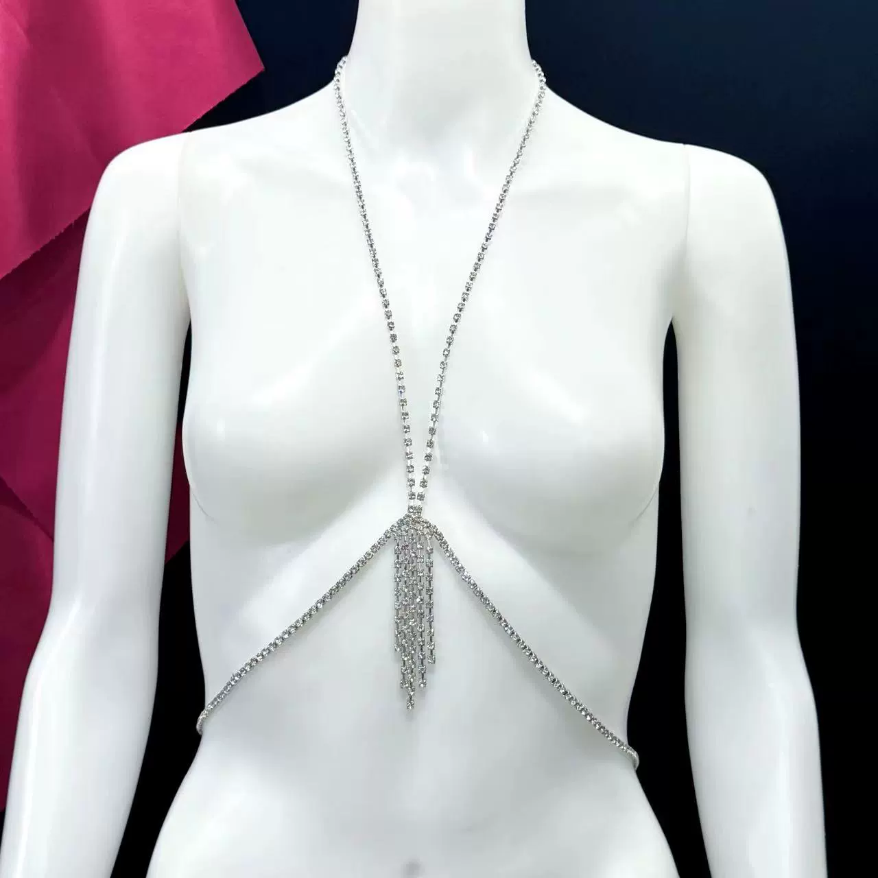 Браслет-цепь с rhinestones по телу, модная цепочка на ключице и груди, металлический сплав, серебристый или золотистый