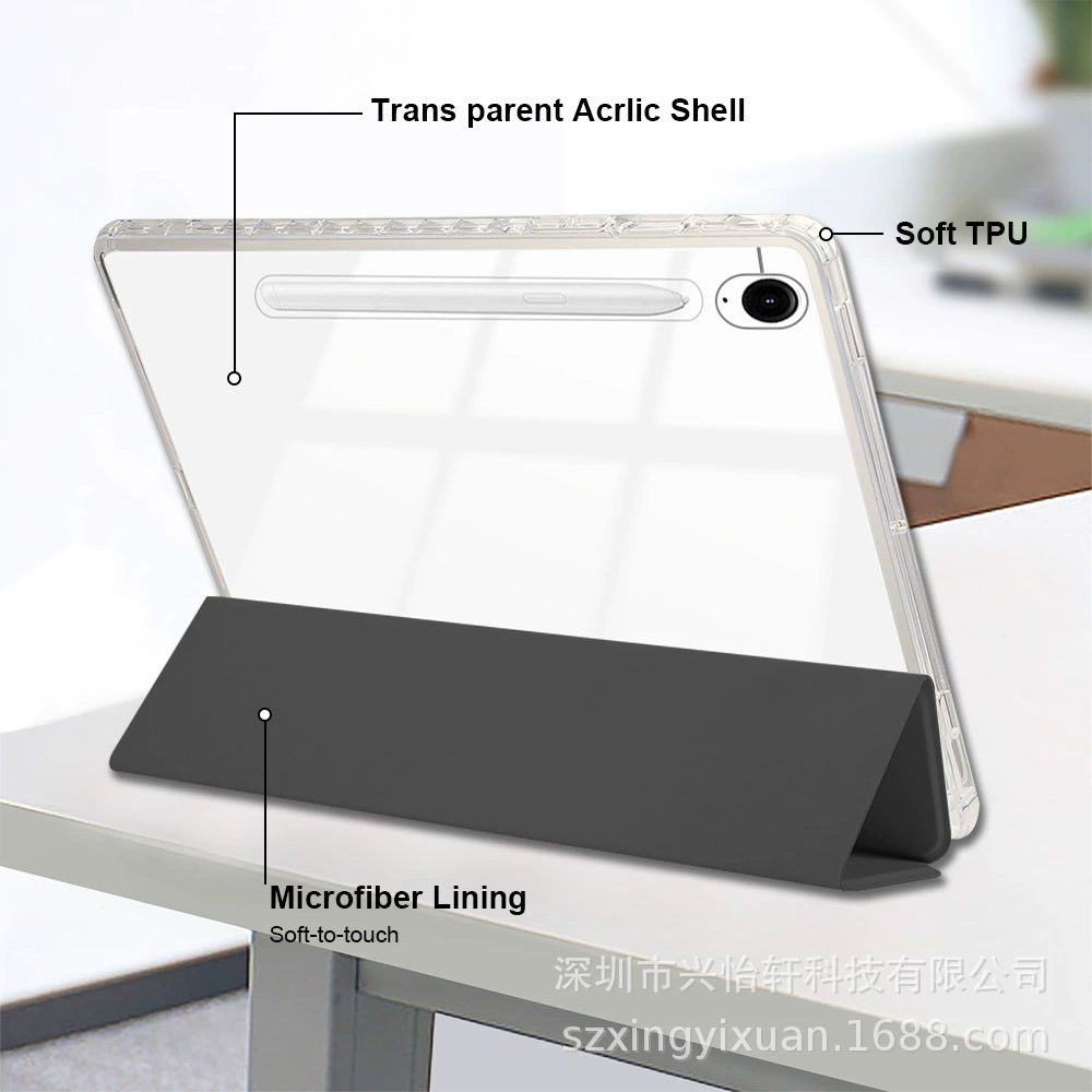 Protective Case (Samsung) Galaxy Tab S10 FE+ 13.1, transparent acrylic tri-fold stand with pen slot