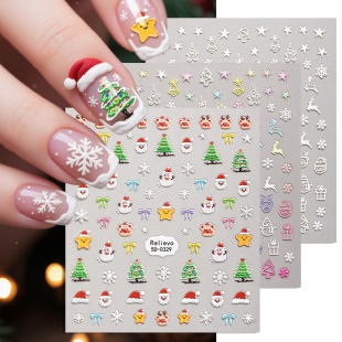 Zhengxiang's New 5D Christmas Nail Art Stickers Embossed DIY Nail Art Decals Cross-Border Temu Export Ins Nail Stickers