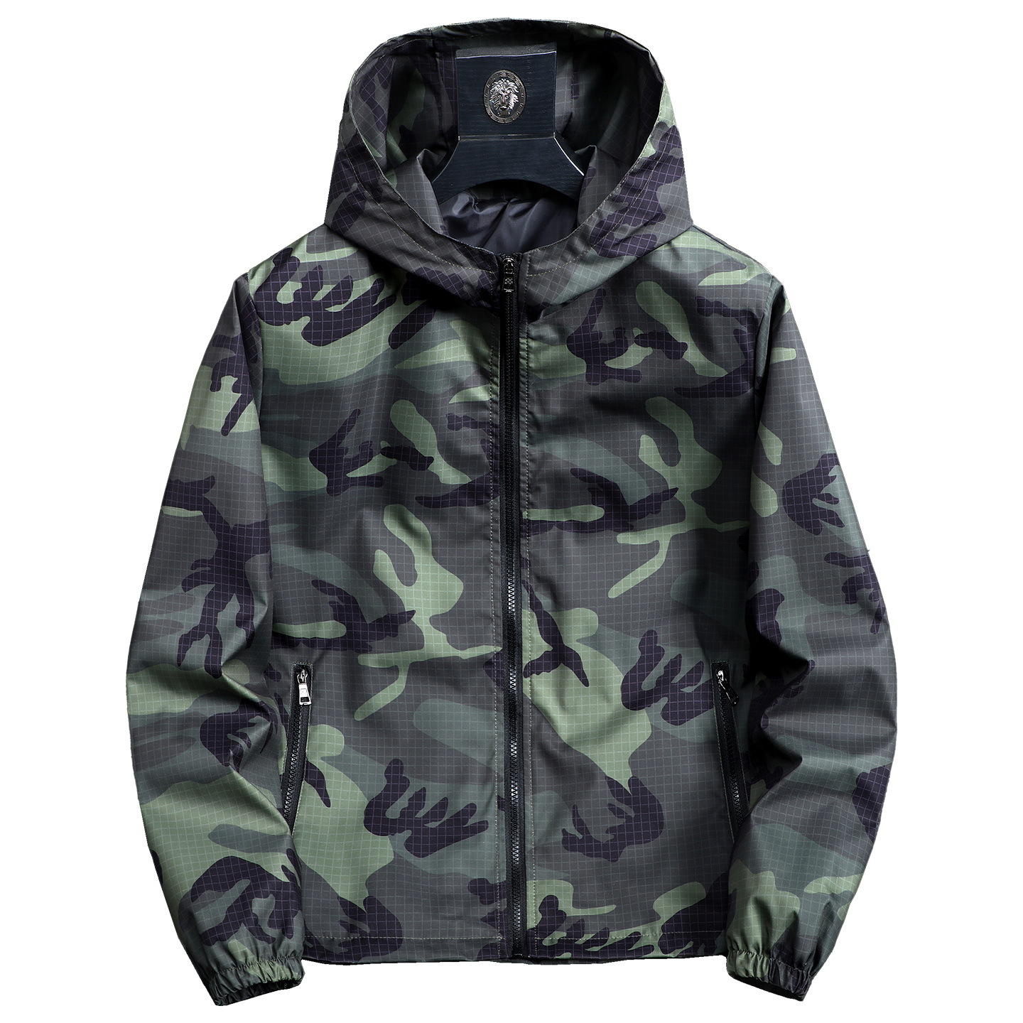 Men's Oversized Camo Hooded Jacket – Lightweight Military Style Windbreaker With Zipper Pockets, Streetwear Essential For Casual & Workwear_voghion.com