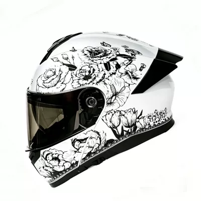 Motosiklet kaskı (dəbilqə), helmet for men, all-season universal - black-hundred-flowers-black-tea-mirror-m-54-55