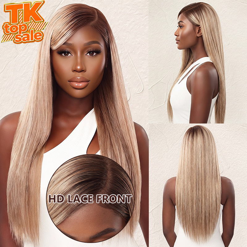 Customized African American lace front synthetic fiber wig for women, tiktok hand-crocheted lace wig, realistic forehead full headpiece