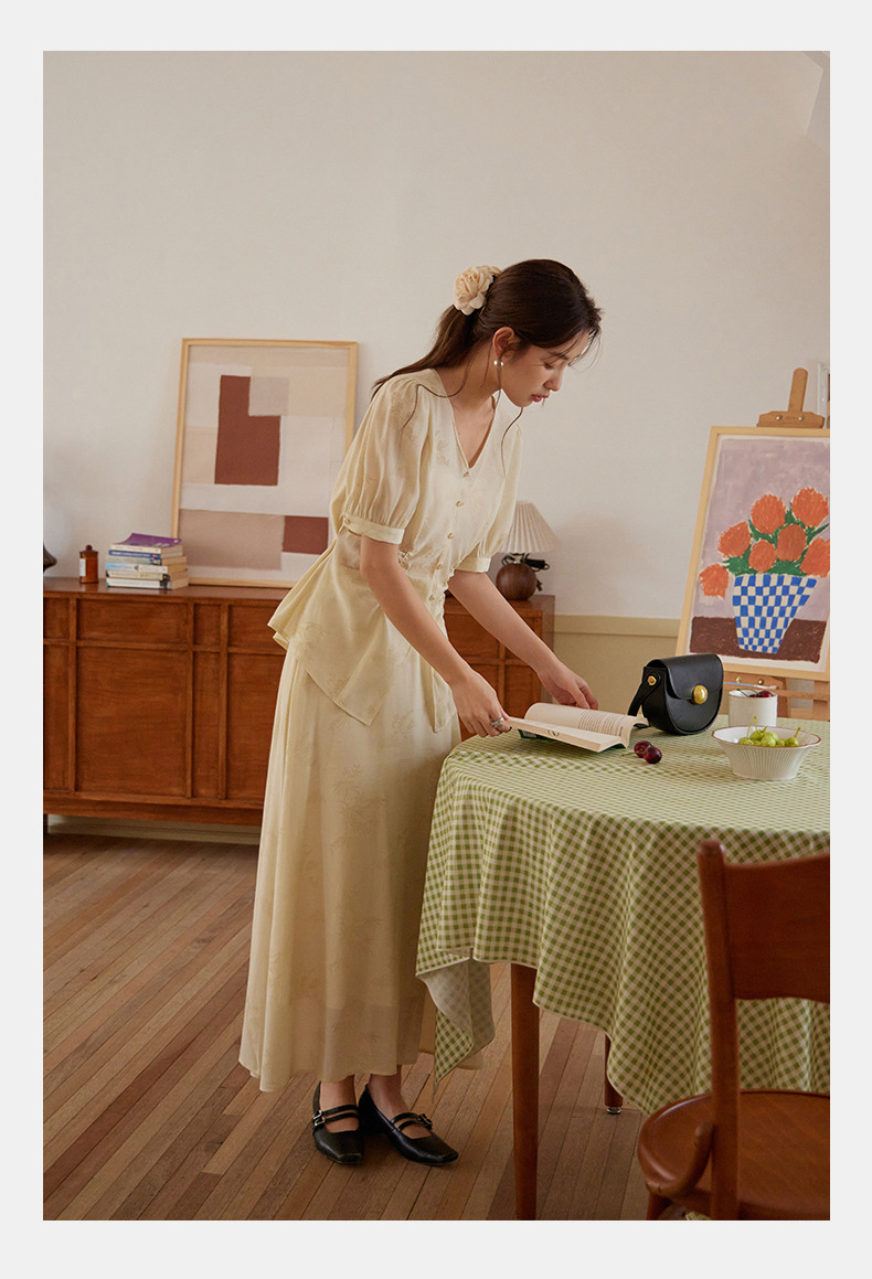 起范 2024夏季新款新中式印花上衣+中长款半身裙两件套套装82353 pic 16