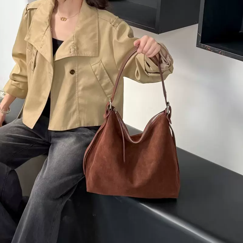 时尚磨砂皮托特包通勤高级大容量2025秋冬包包新款女士斜挎单肩包