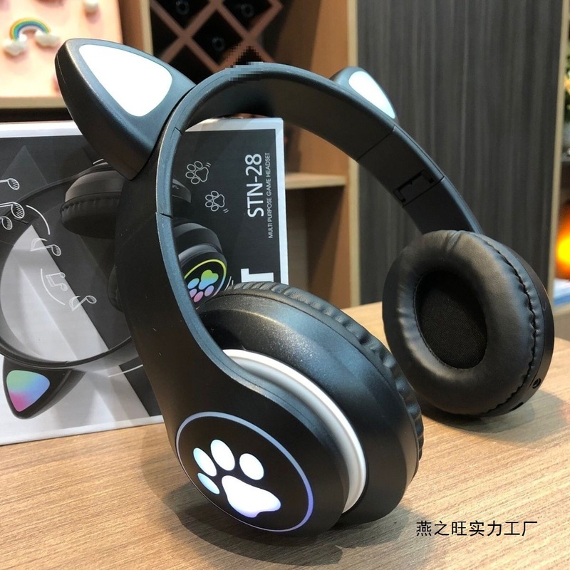 2025年新型発光ヘッドホン型ワイヤレスBluetooth猫耳イヤホン ゲーム、復習、リスニング学習、学生、家庭用|undefined