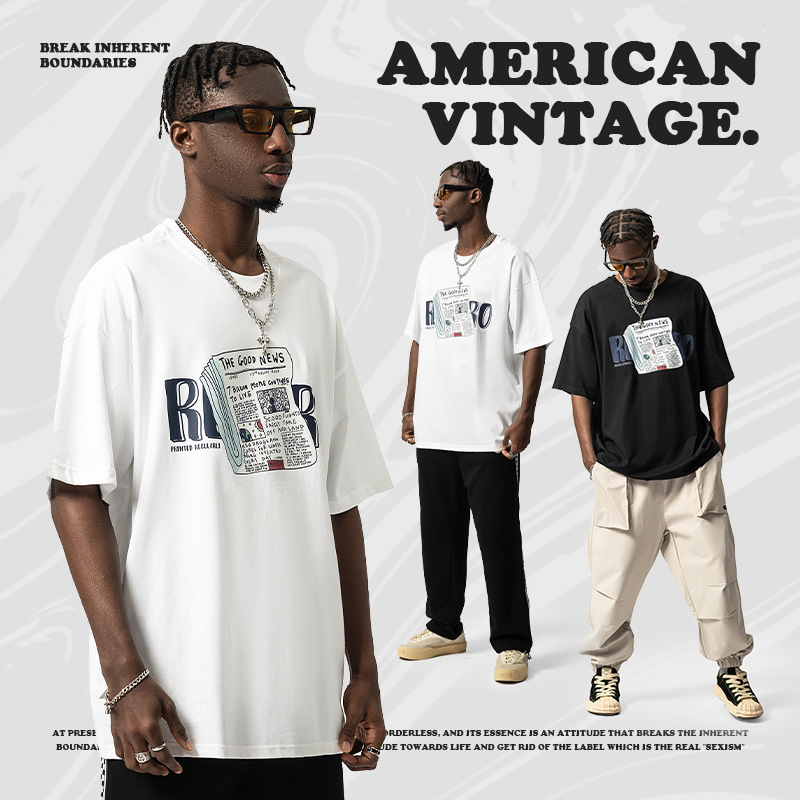 T-shirt a maniche corte stile Academy T-shirt da uomo in cotone bianco a t ampia oversize alla moda con spalla bassa per coppia_voghion.com