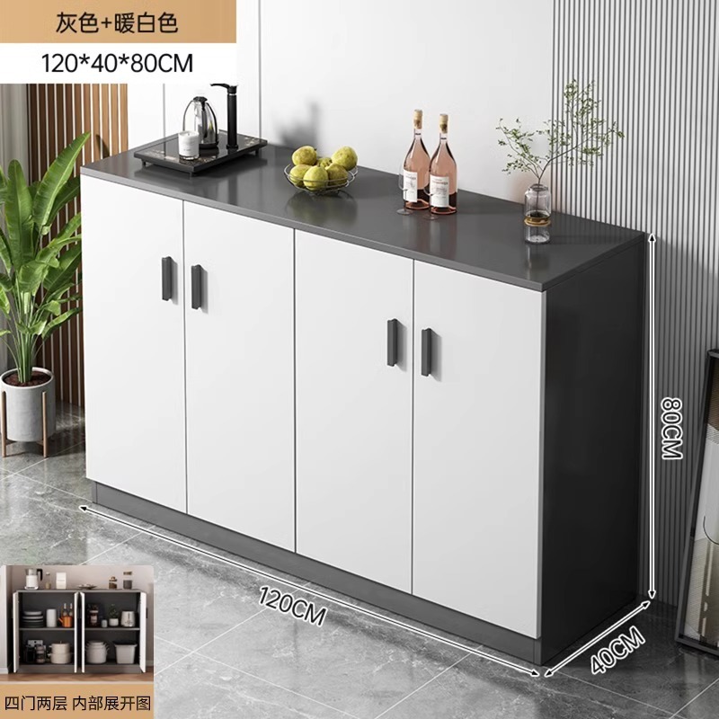 Gabinete de comedor contra la pared, armario de sala de estar doméstico, armario de almacenamiento simple, armario de almacenamiento gris, armario de té