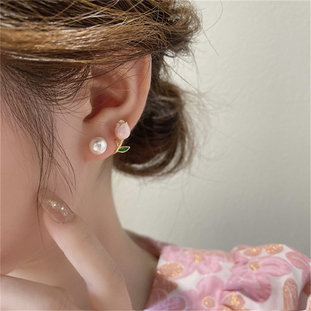 1 Paar Süss Blume Emaille Überzug Inlay Legierung Künstliche Perlen Glas Ohrringe display picture 4