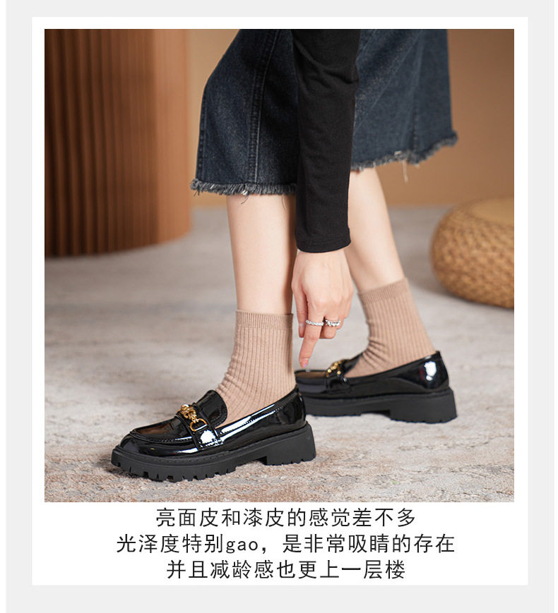 Giày lười nữ đế dày gót vuông 3–5 cm, mũi tròn, da bóng, size lớn — Màu Đen (Da sáng chế) chi tiết 18
