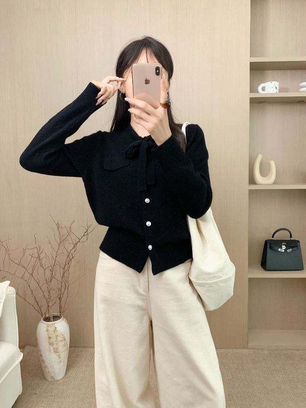 原创设计飘带系带领针织羊毛开衫女韩系温柔风高级感穿搭毛衣外套|undefined