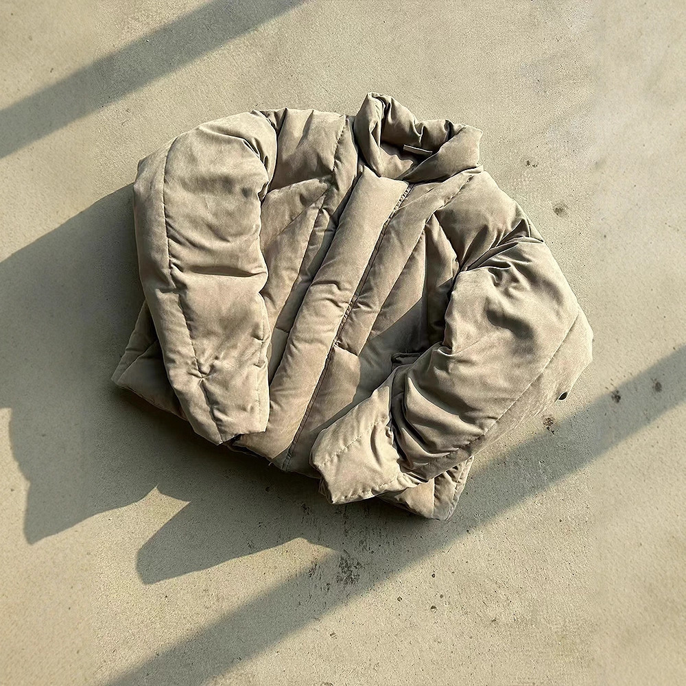 Suede Short down Jacket Men's Winter Thickeneded Warm Cleanfit Cotton Jacket American Bread Jacket