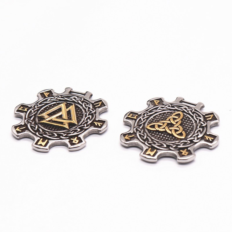 Double sided stainless steel necklace for men's jewelry accessories, non fading triangular teeth rune neck chain pendant_voghion.com