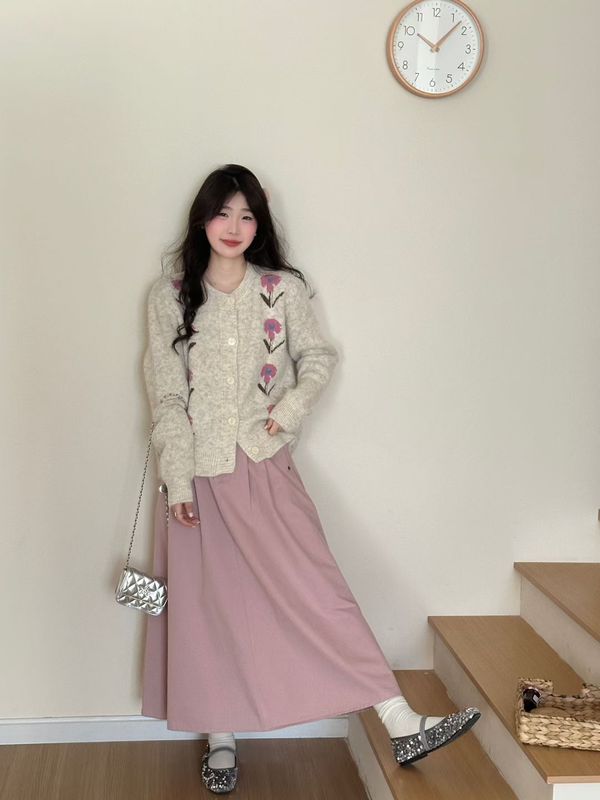 2025秋冬新款韩版宽松显瘦圆领提花针织衫毛衣女百搭外套上衣女装|undefined