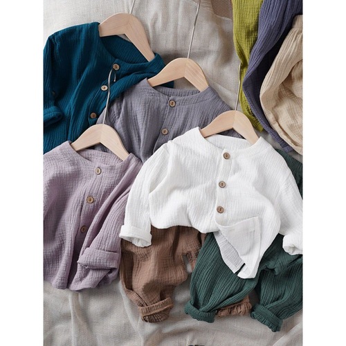 Artistic Style~ Spring Item for Little Kids Baby Cotton Linen Long Sleeve Jacket Unisex Thin Buttoned Solid Color Cardigan for Layering