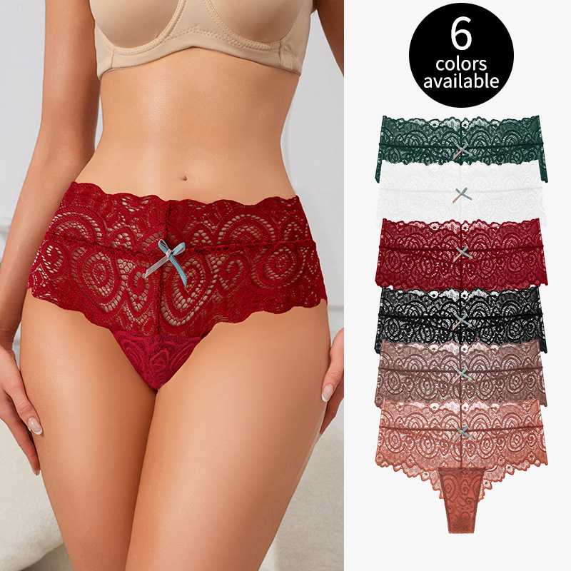 跨境外贸丁字裤女性感无痕中腰高档蕾丝花边女士内裤欧美大码T裤