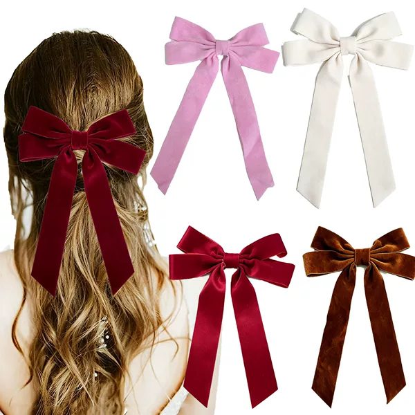 Cross-border Christmas velvet gold ribbon bow hair clips for children, simple small hairpins, wholesale for stalls selling hair accessories and headwear