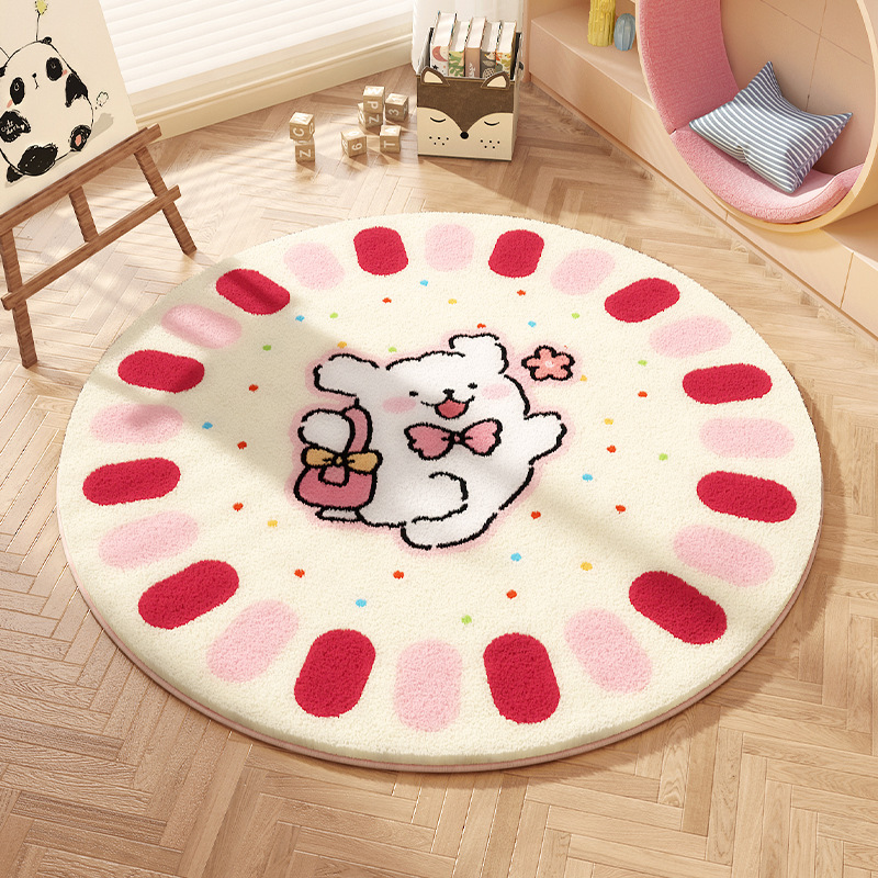 Cartoon Puppy Round Children's Room Carpet Girl's Bedroom Bedside Blanket Reading Area Climbing Mat Thickened Plush Floor Mat