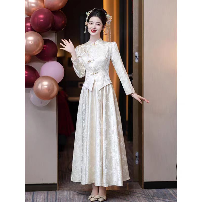 Champagne Color Engagement Cheongsam Small New Chinoiserie Wedding Dress Dress Toast Dress Bridal Suit Improved Women