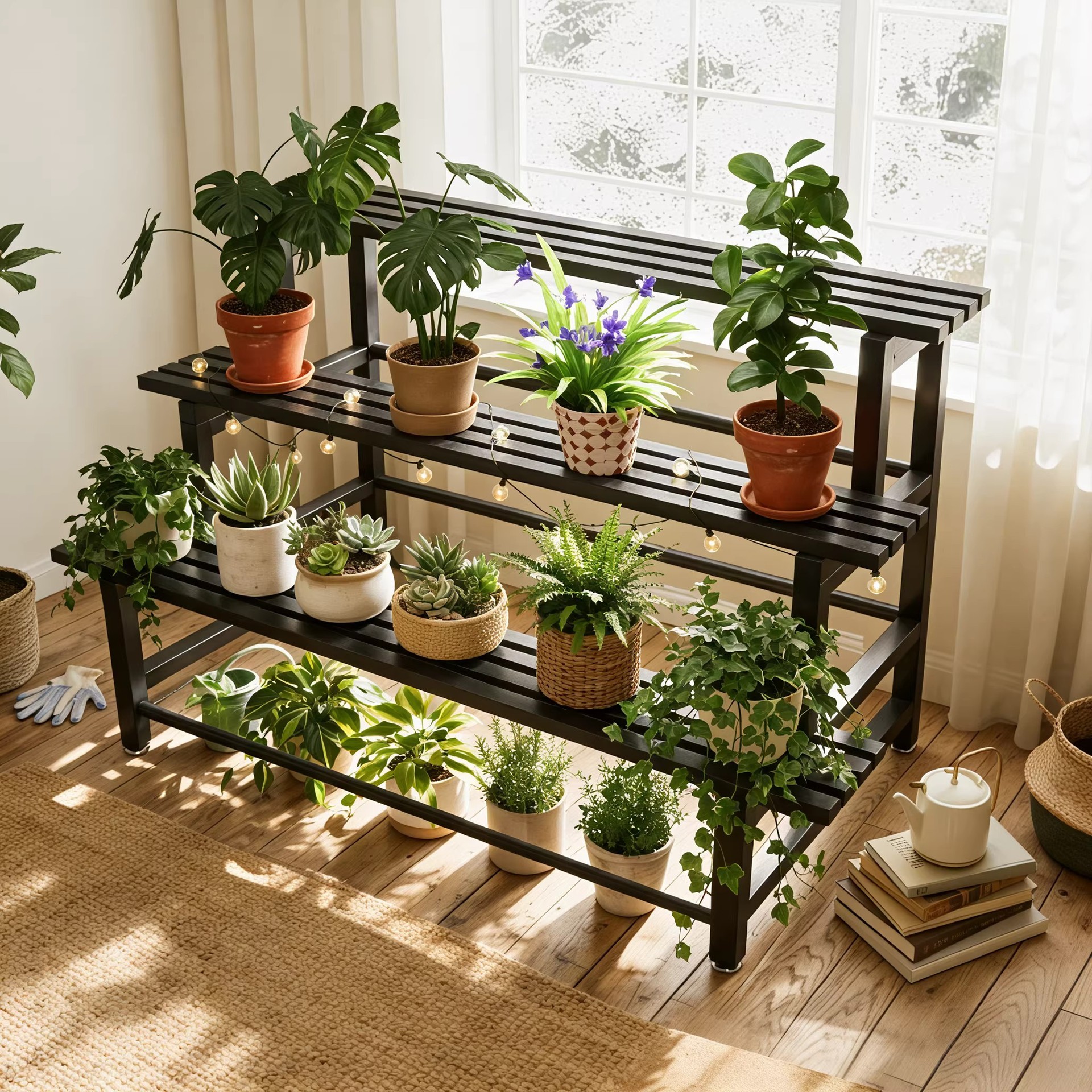 Estante de flores balcón estante escalonado plantas multicapa soporte de maceta de hierro forjado estante de flores sala de estar tipo piso