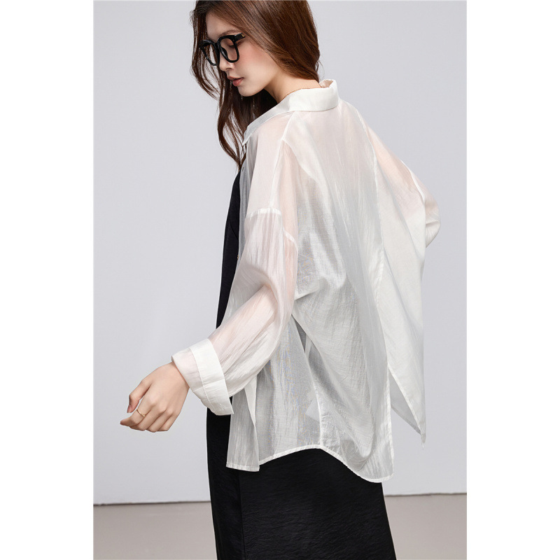 2026 White Long-Sleeve Sun-Protective Shirt for Women, Summer Cardigan with Slit, Niche Tencel Thin Loose Top 2026 White Long-Sleeve Sun-Protective Shirt for Women, Summer Cardigan with Slit, Niche Tencel Thin Loose Top