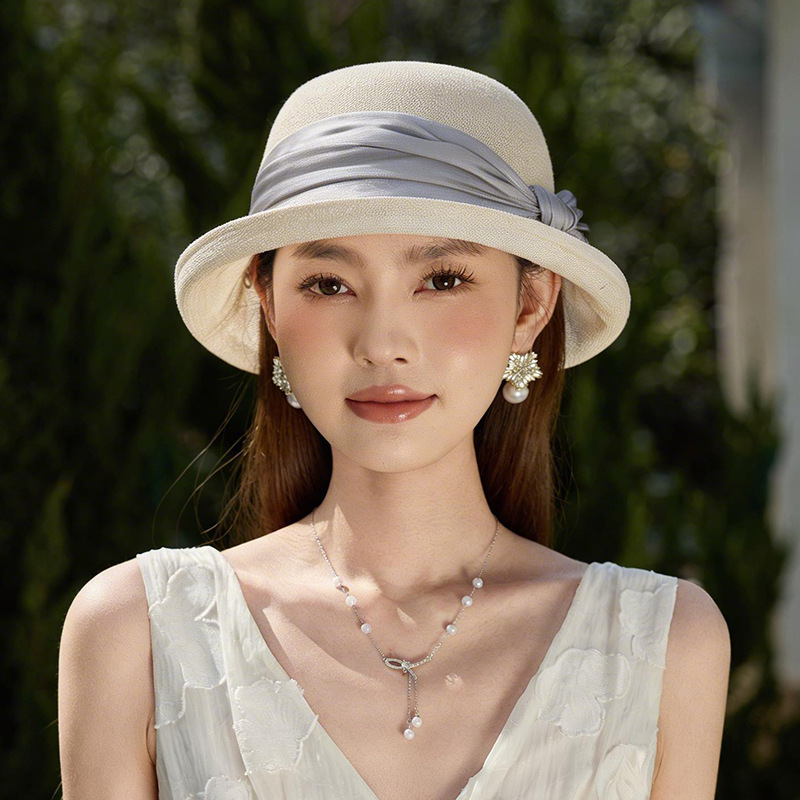 Japanese Style Washi Paper Bucket Hat For Women - Summer Sun Protection Luxury Bow-Knot Linen Sun Hat Trendy - Thumbnail 3