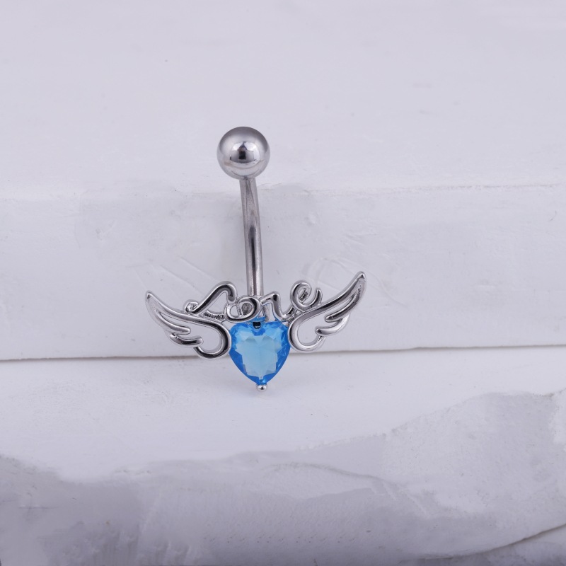Angel Wings LOVE Letters Belly Button Ring Gold with White CZ Cubic Zirconia Navel Piercing Jewelry Wholesale detail image 9