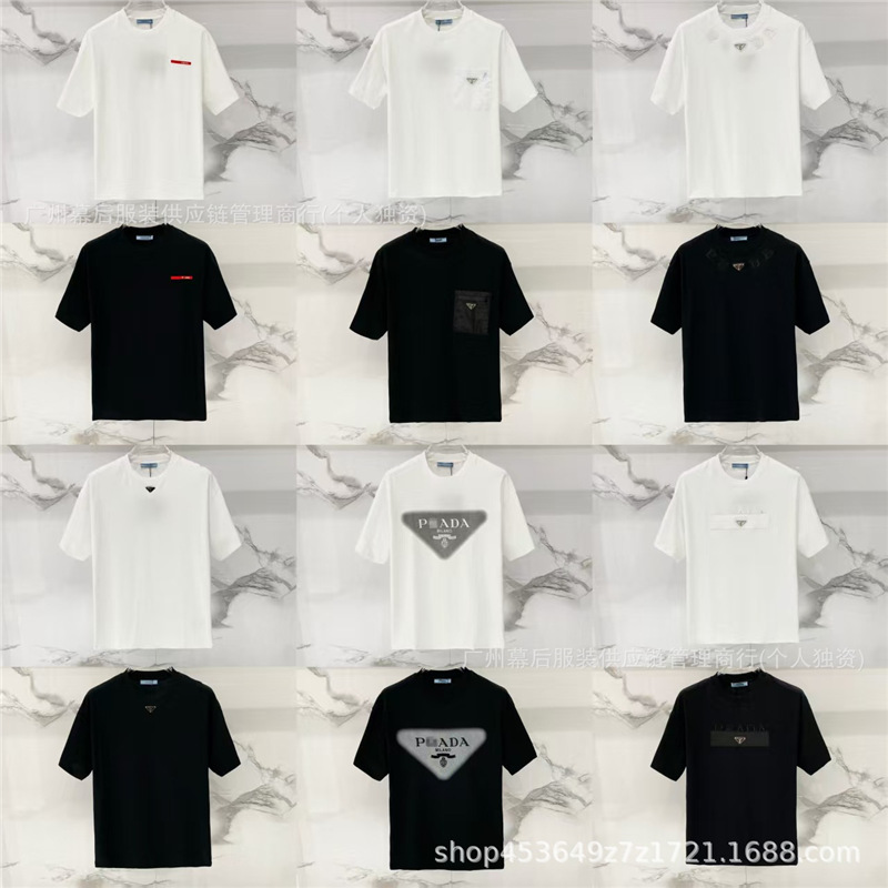 Cross-Border·Authentic Version·Pra Pu Metal Triangle Logo Unisex Summer Loose Fit Printed Short Sleeve T-Shirt