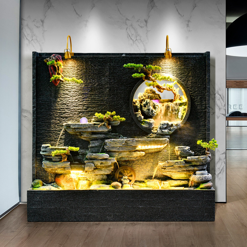 Large Rockery Water Feature Partition Screen with Flowing Water and Fish Pond Decoration, Recommended for Guest Rooms, Restaurants, Hotels, and Garden Landscaping