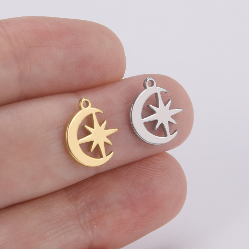 Wholesale cross-border glossy jewelry accessories cut titanium steel star and moon pendant simple stainless steel jewelry accessories