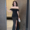 One shoulder light luxury and niche high-end sexy evening dress， high-end sense dress