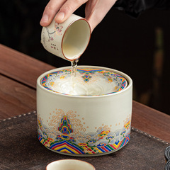 汝窯海水江崖茶洗陶磁器茶かすかめ水盆杯洗中国式家庭用高級茶器部品筆洗かめ