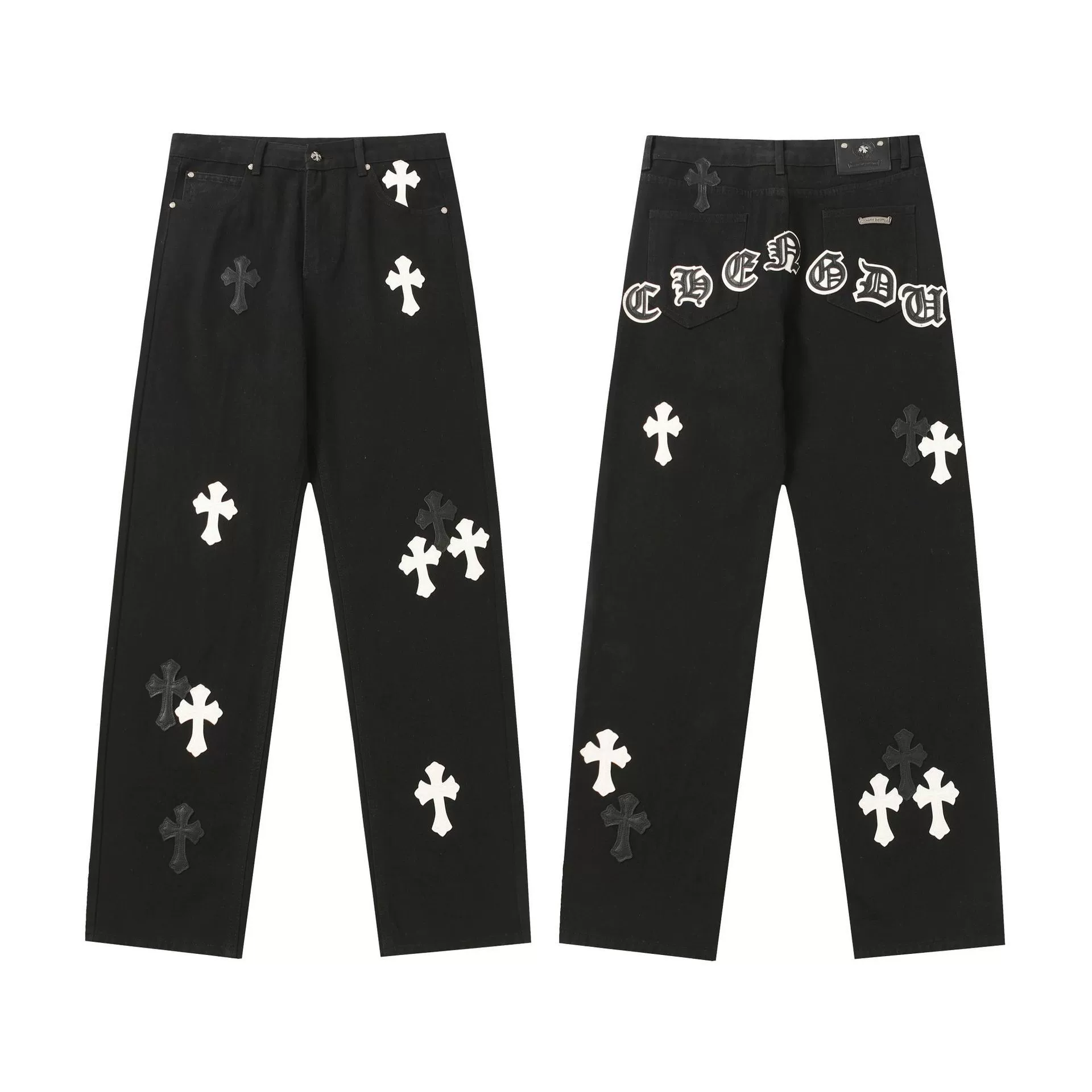 Исправленная версия джинсов с нашивкой крестом Chrome Hearts Croix, вышитые, выстиранные, оптом, дропшиппинг