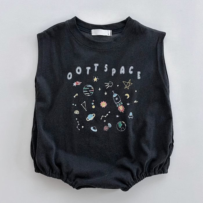 INS estilo coreano bebé algodón Galaxy universo mameluco de manga corta ultrafino suave bolsa pedo mono verano solo T top