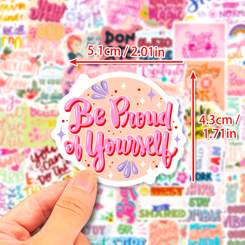 50 Pink Cute Healing Text Sticker Pads for Cross-border Amazon Instagram English Notebooks Waterproof Inspirational Stickers