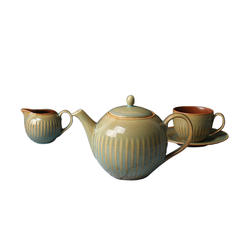 Juego de té británico de exportación de comercio exterior [cerámica de alta gama] tetera de lujo accesible, jarra de leche, taza de café y platillo