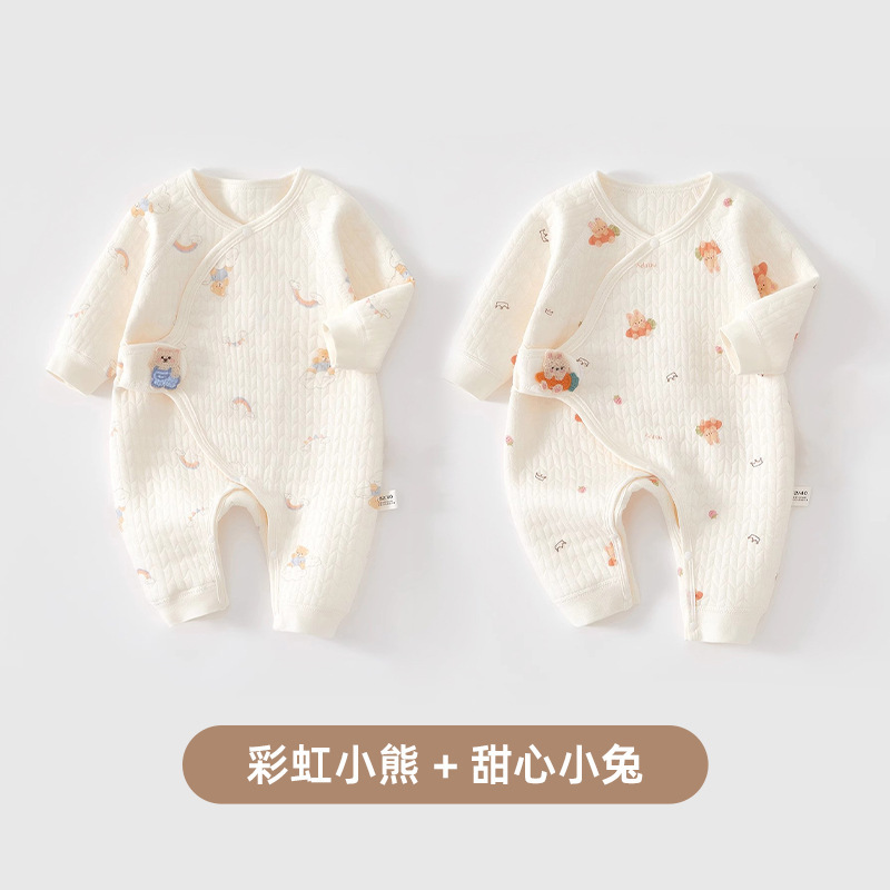 婧麒新生婴儿衣服秋冬季纯棉初生宝宝保暖连体衣夹棉小月龄和尚服|undefined